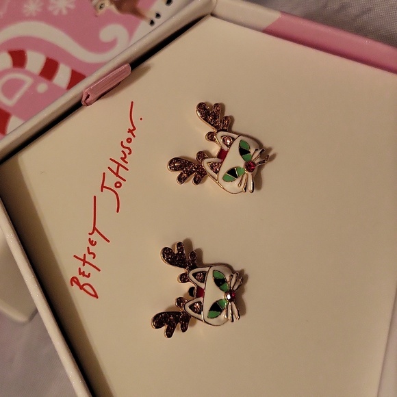 Betsey Johnson cat 🐈 reindeer earrings - Picture 2 of 3